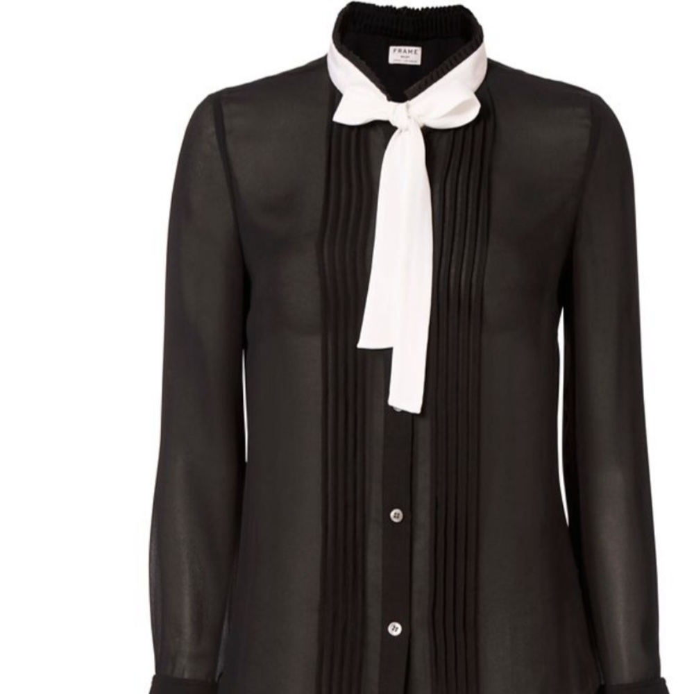 NWOT FRAME Black Pleated Edwardian Blouse, Size S